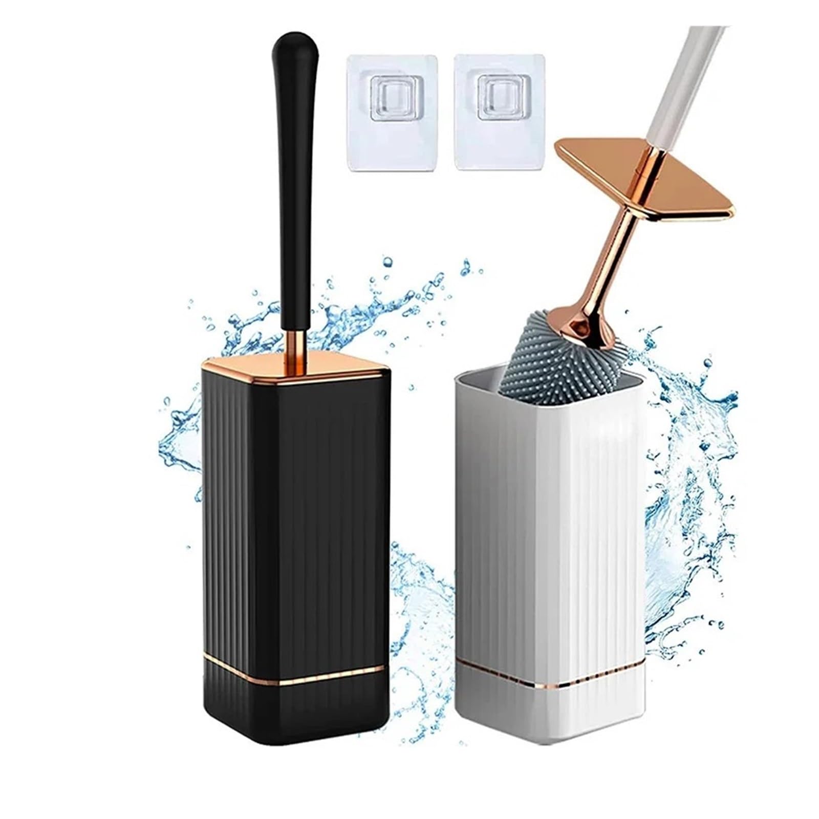 Scopino per WC in silicone con setole flessibili, a prova di perdite, design senza angoli morti per una pulizia efficiente, spazzola per WC con setole nere morbide