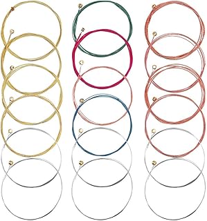 9 Sets of 6 Acoustic Guitar Strings, DIY Guitar Strings Replacement Steel String for Guitarist/Beginners/Performers (3 Brass Set,3 Red Copper Set, 3 Multicolor Set)