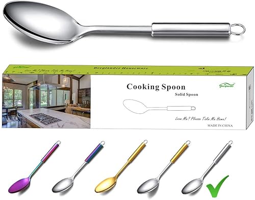 Berglander Cuchara sólida, cucharas de cocina sólidas de acero inoxidable, porción sólida, cucharas de cocina, cuchara para cocinar, untado