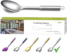 Berglander Solid Spoon, Stainless Steel Solid Cooking Spoon,Solid Serving Spoon, Kitchen Spoons, Spoon for Cooking, Basting Spoon Non-Stick and Heat Resistant, Dishwasher Safe (Silver)