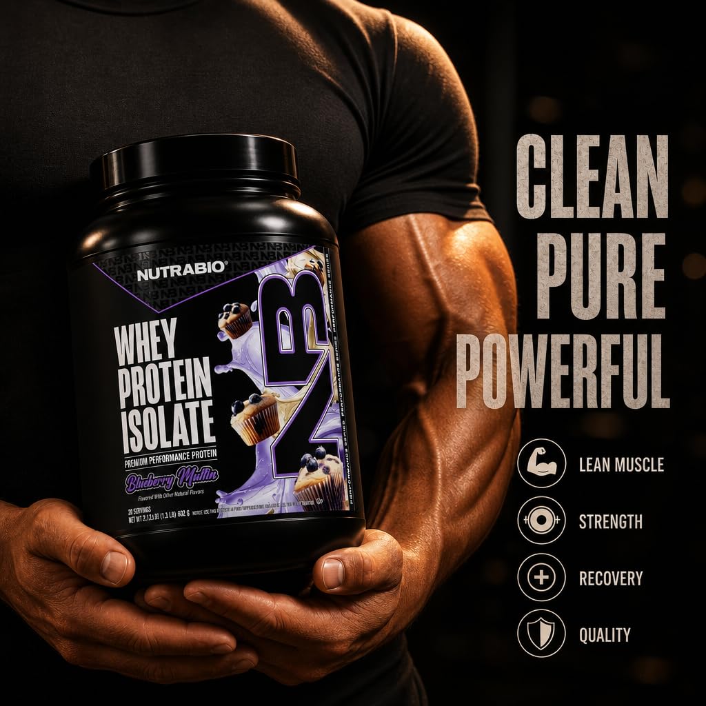 NutraBio 100% Whey Protein Isolate Protein Powder, 25g Protein with Complete Amino Acid Profile, Non-GMO, Soy & Gluten Free, Low Carb, Low Calorie Whey Protein Powder, Blueberry Muffin, 20 Servings — Amazon image 7