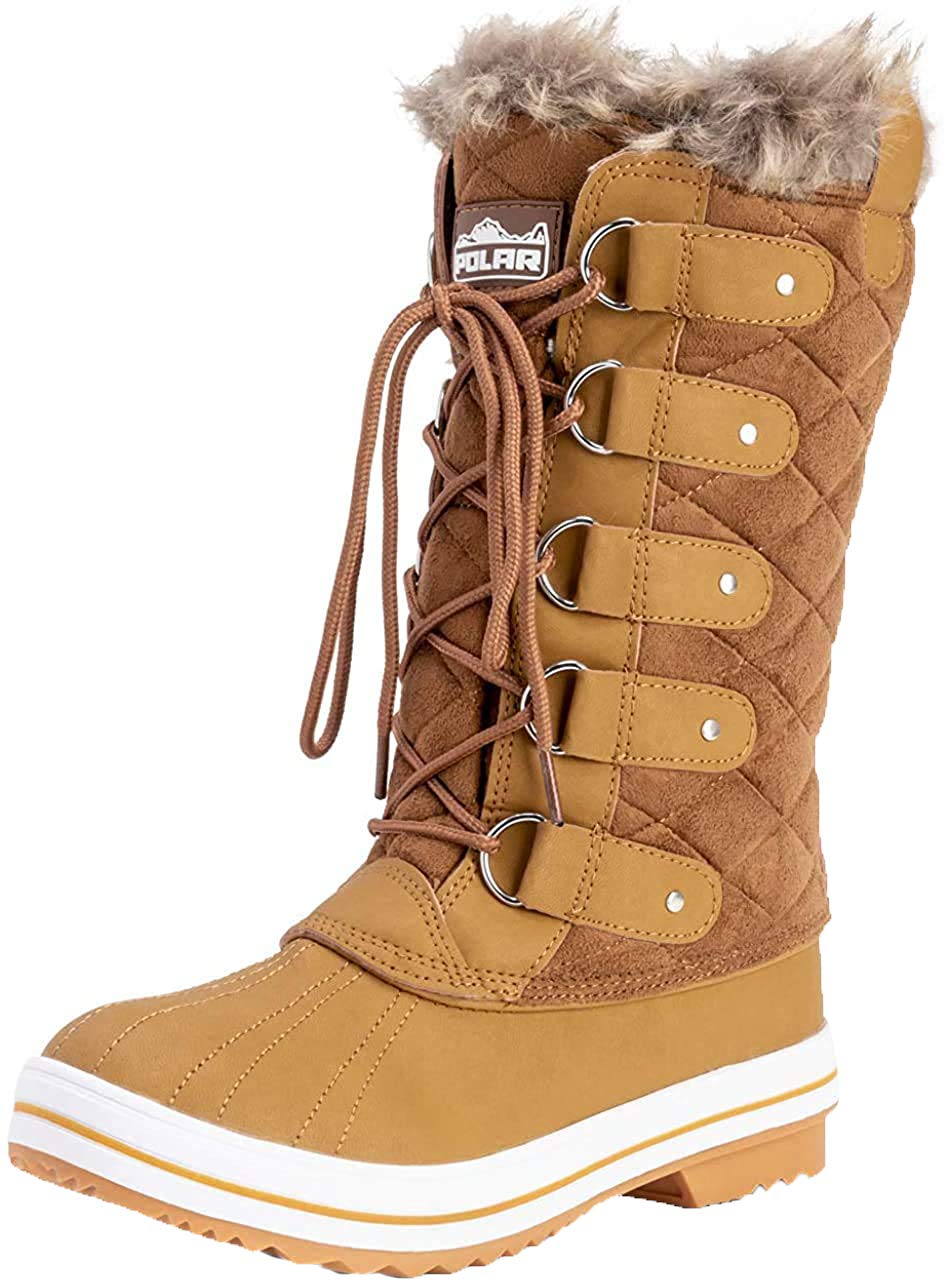 Polar Botas de nieve para mujer, acolchadas, altas, impermeables, cálidas, para el invierno y la lluvia, color Beige, talla 42 EU