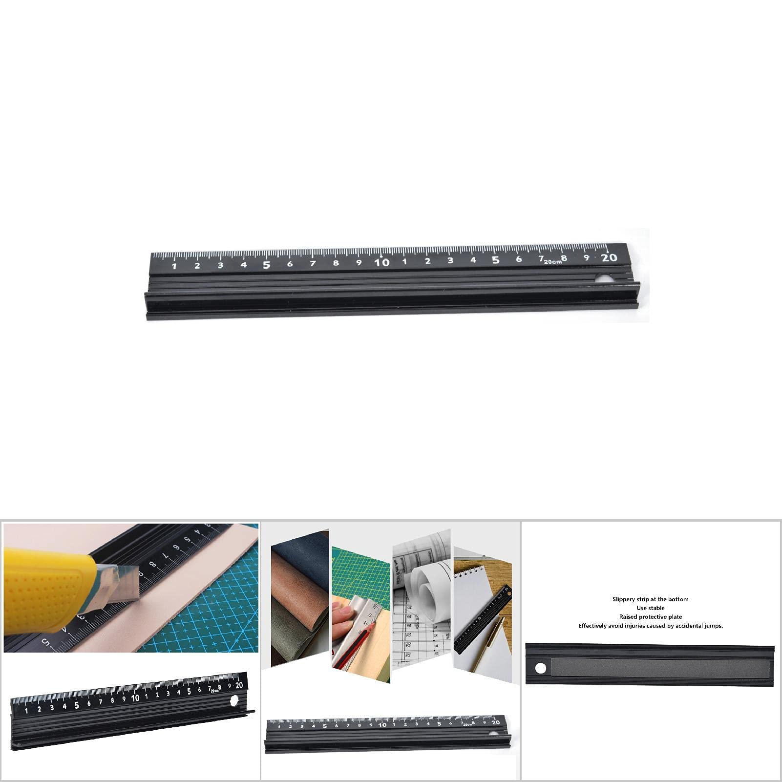 Walfront Schneidelineal Metall 20cm Sicherheitslineal mit Gummistreifen für Längenmessung Stoffe Gerades Schneiden Bastelbedarf (L Typ 20 cm)