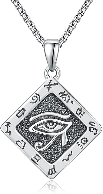 KINGWHYTE Eye of Horus Necklace 925 Sterling Silver Ankh Necklace Egyptian Cross The Eye of Horus Pendant Necklace for Women Men - 18" + 2" Silver Chain 