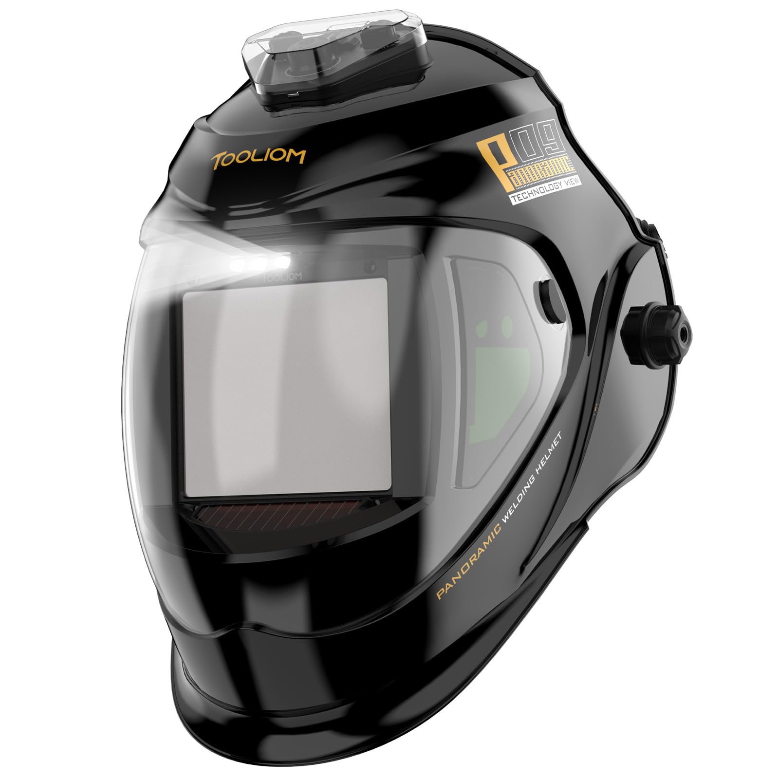 TOOLIOM Auto Darkening Welding Helmet with Light, 1/1/1/1 Large Viewing 4.31" x 3.81" True Color Welding Hood Shade 4/5-9/9-13 Solar/Battery Powered Welder Mask for TIG MIG MAG MMA Plasma Cut Grind