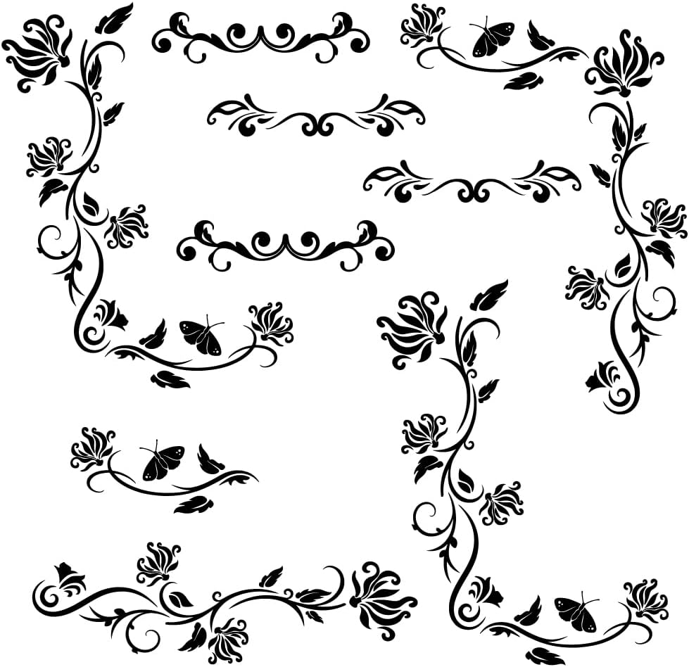 PLIGREAT Black Flowers Vines Wall Stickers, Butterfly Wall Decals, Removable Vinyl Walls Sticker for Nursery Bedroom Living Room Walls Decorations Home Indoor Art Decor Window Decor