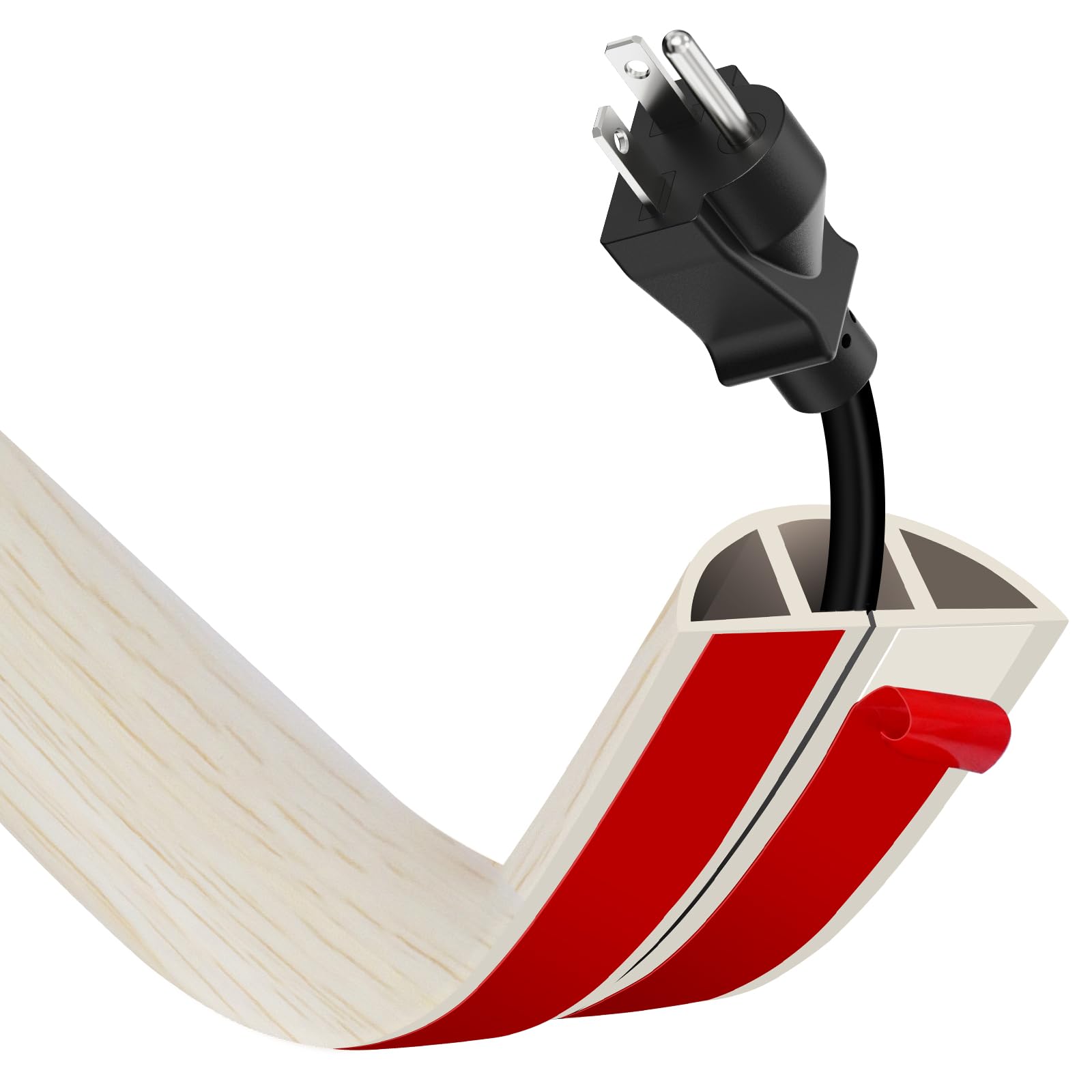 Floor Cord Cover, Wire Cover, Self Adhesive Cable Covers, Protect Cables & Prevent Trip Hazards For Office Home Factories Garages Flexible Cords Hider On Floor Wall
