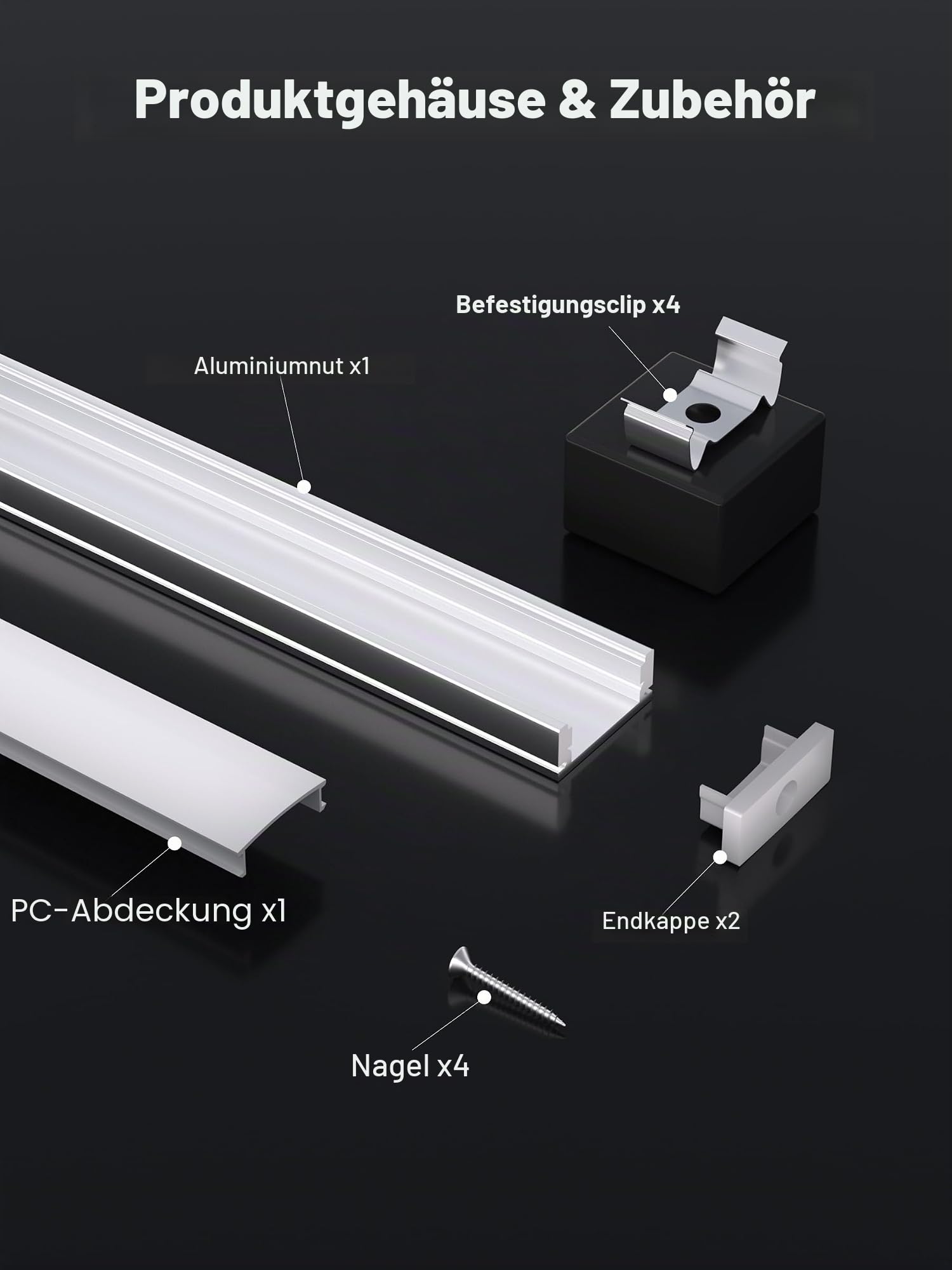 LED Profil U-Form 2m x 10 Stück(20m), Schiene aus eloxiertem Aluminium, kanal für Streifen bis 12mm, diffusor für gleichmäßige Lichtverteilung (SP26)
