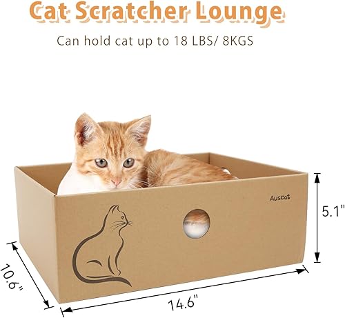 Miniatura 3 de AUSCAT Rascador de cartón para gatos con caja, 4 almohadillas reversibles para rascar para gatos, repuesto para rascador de libros de gatos, cartón