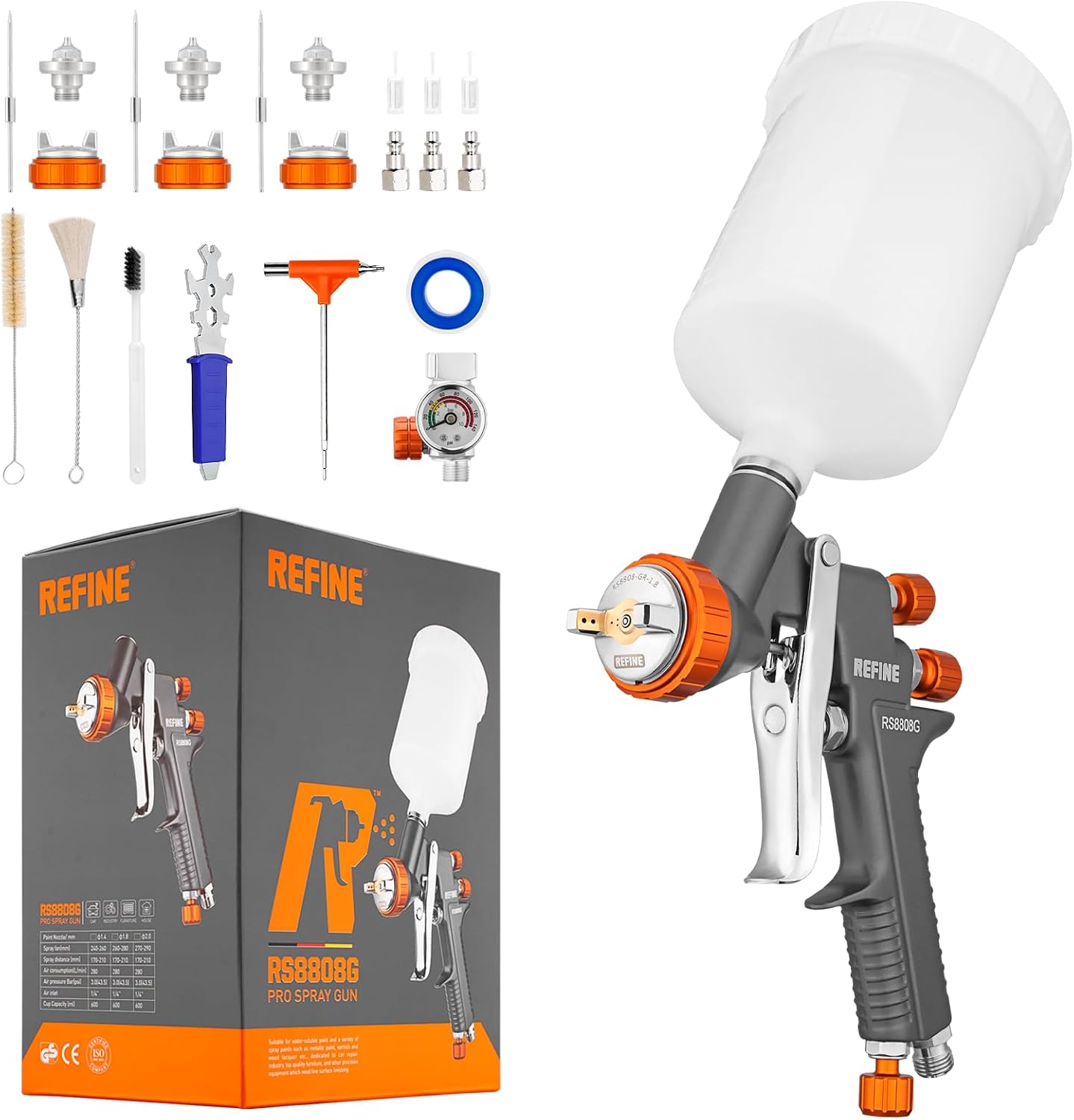 REFINE Air Spray Gun, Auto Paint Gun with 1.4/1.8/2.0mm Nozzle product image