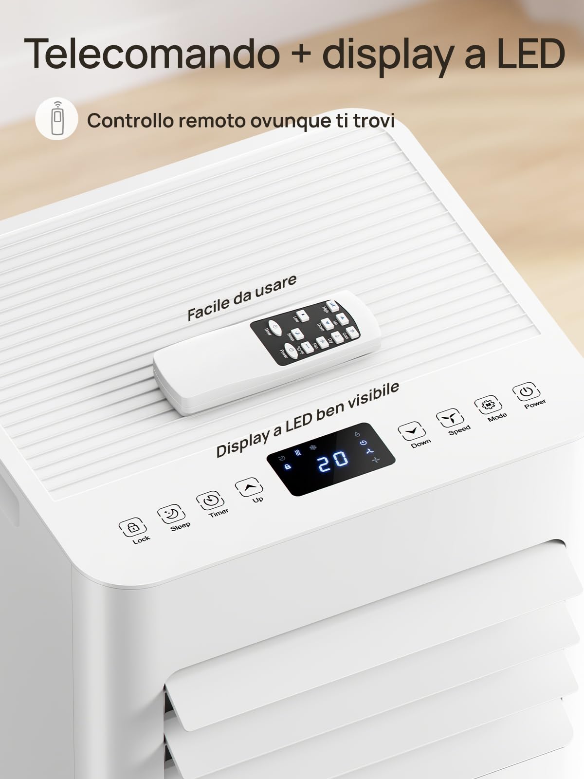 Climatizzatore mobile 9000 BTU, 4 in 1 (raffreddamento/deumidificazione/ventilazione/modalità sleep), telecomando, display LED, timer 24h e sicurezza per bambini, ideale per casa, ufficio, campeggio