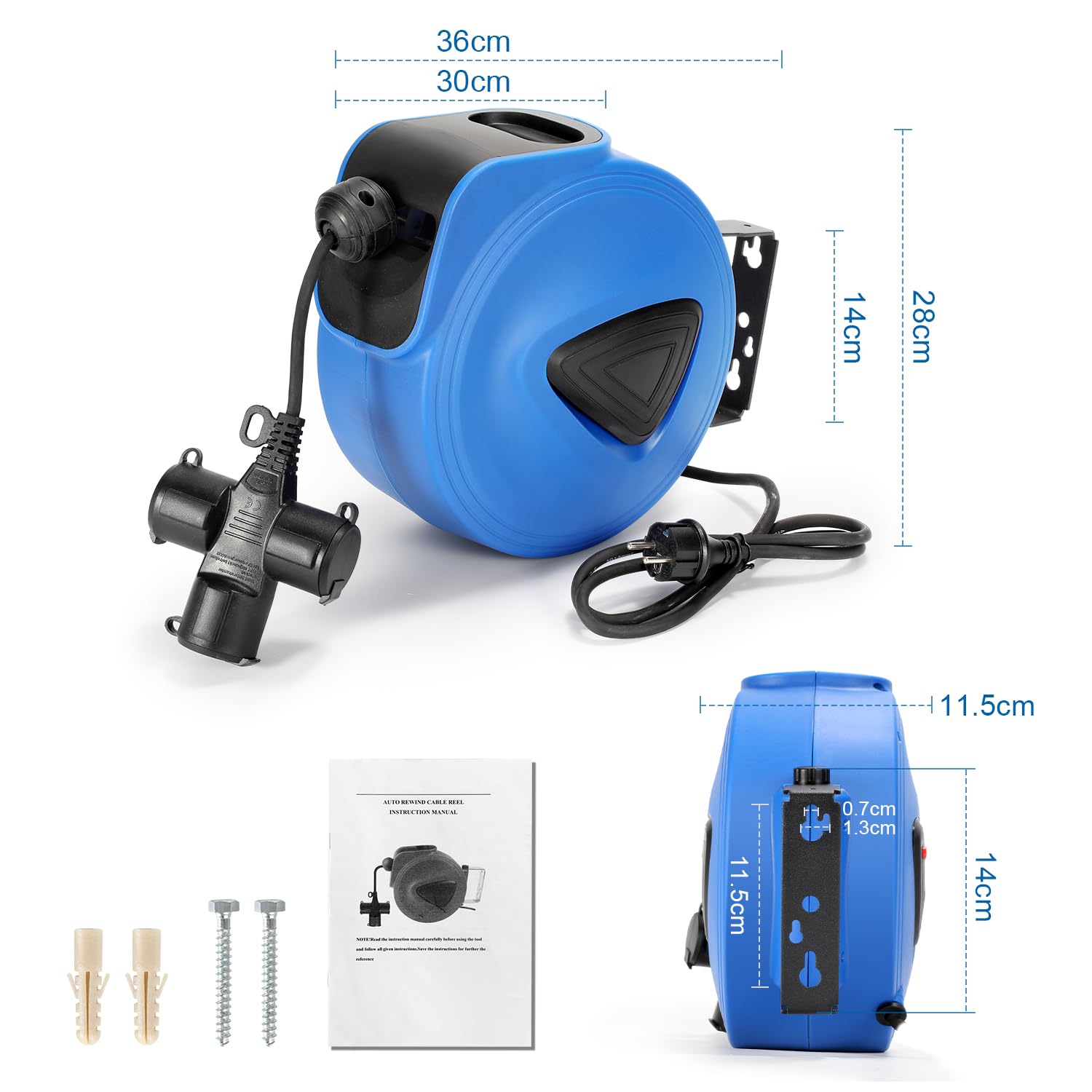 Avvolgicavo automatico, 20 m + 1,5 m, con connettore a 3 scomparti, girevole a 180°, avvolgitubo, avvolgitubo, montaggio a parete