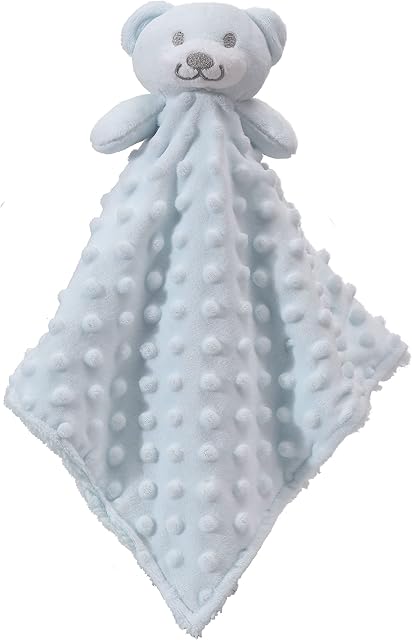 CREVENT Cozy Plush Baby Security Blanket Loveys for Baby Boys and girls, Minky Dot Front + Sherpa Backing with Animal Face (Blue Bear)