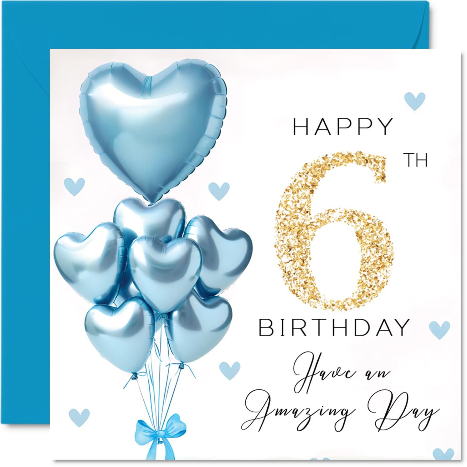 6th Birthday Cards for Boys, Blue Glitter Balloons