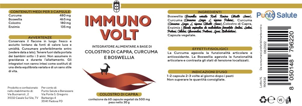 SEB Immuno Volt - Integratore alimentare naturale per il sostegno della funzionalità articolare. A base di Colostro di Capra, Lattoferrina, Curcuma, Boswellia ed enzimi