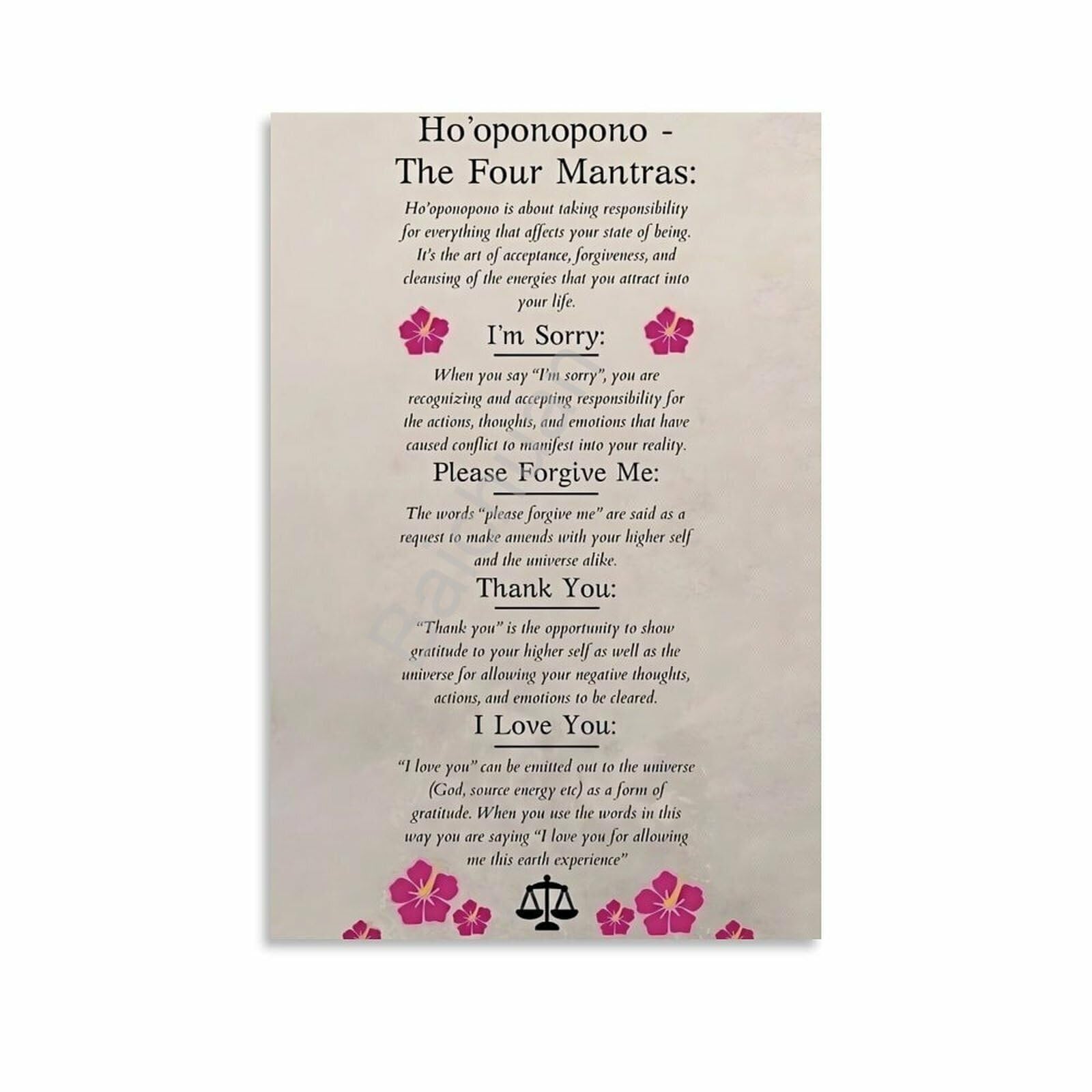 XGINERFEX Ho'oponopono Poster: Hawaiian Practice of Forgiveness and Reconciliation Art Print(Unframed,16x24inch(40x60cm))