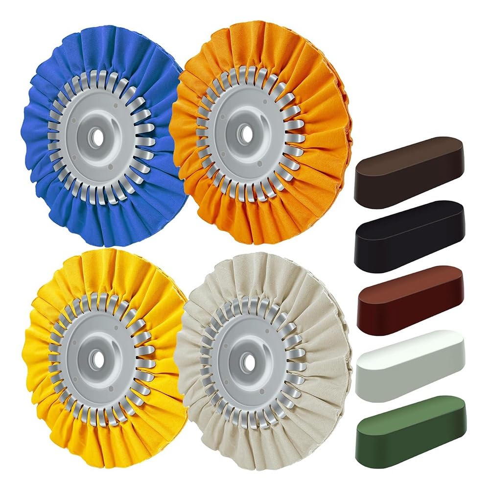 Littimoon 9Pcs Aluminum Wheel Polishing Kit 8" Airway Buffing Wheel for Angle Grinder Mirror Finish Polishing Compound and Aluminum Metal Polishing Wheel Kit