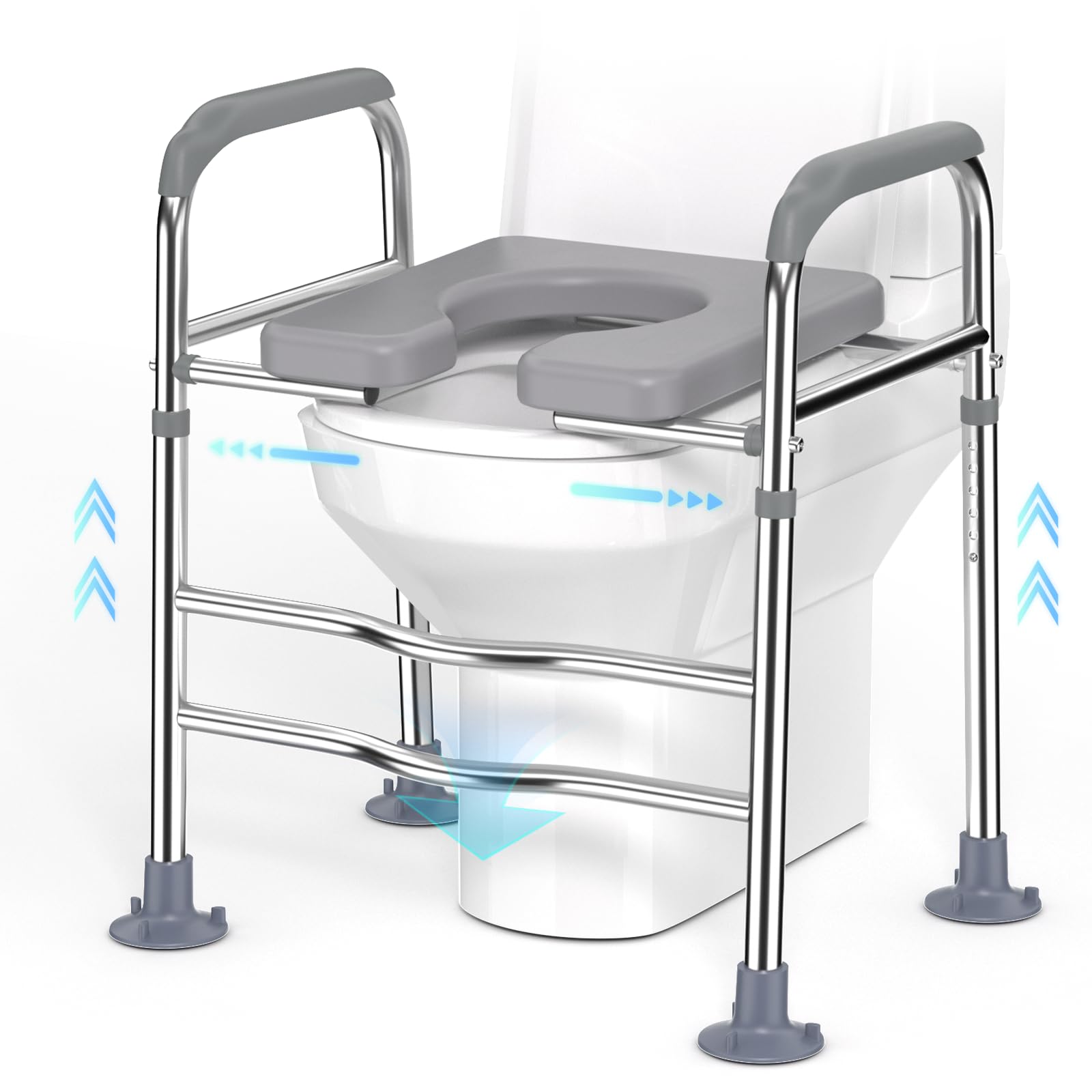 Tavoletta rialzata per WC, con maniglie, alzata per WC con altezza regolabile, telaio di assistenza di sicurezza per il bagno per anziani, post-operatorio, disabili, adatto a qualsiasi WC,