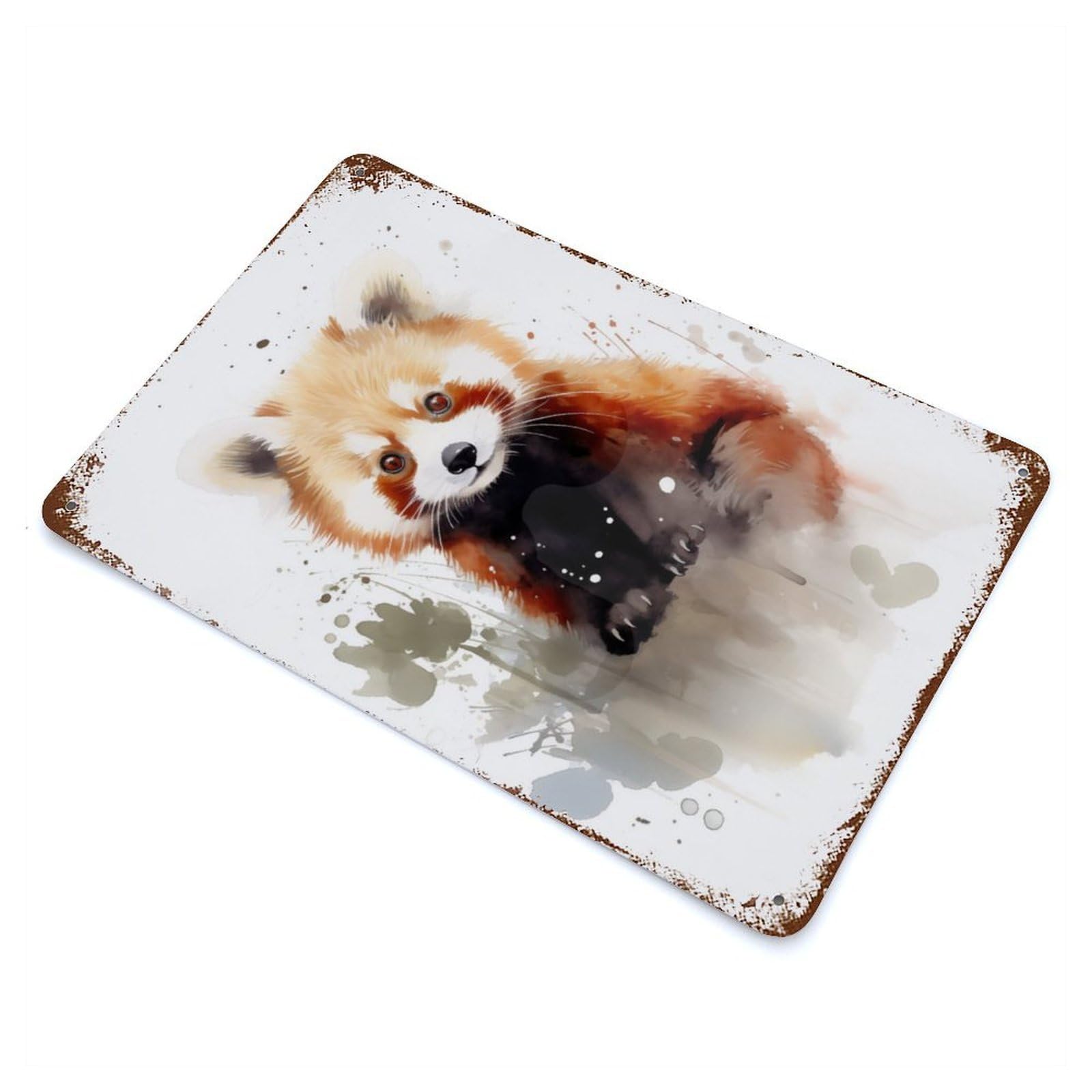 Rust Effect Tin Sign Red Panda Watercolor 11.8"x7.9", Vintage Wall Decor for Living Room, Hallway And Home Decor