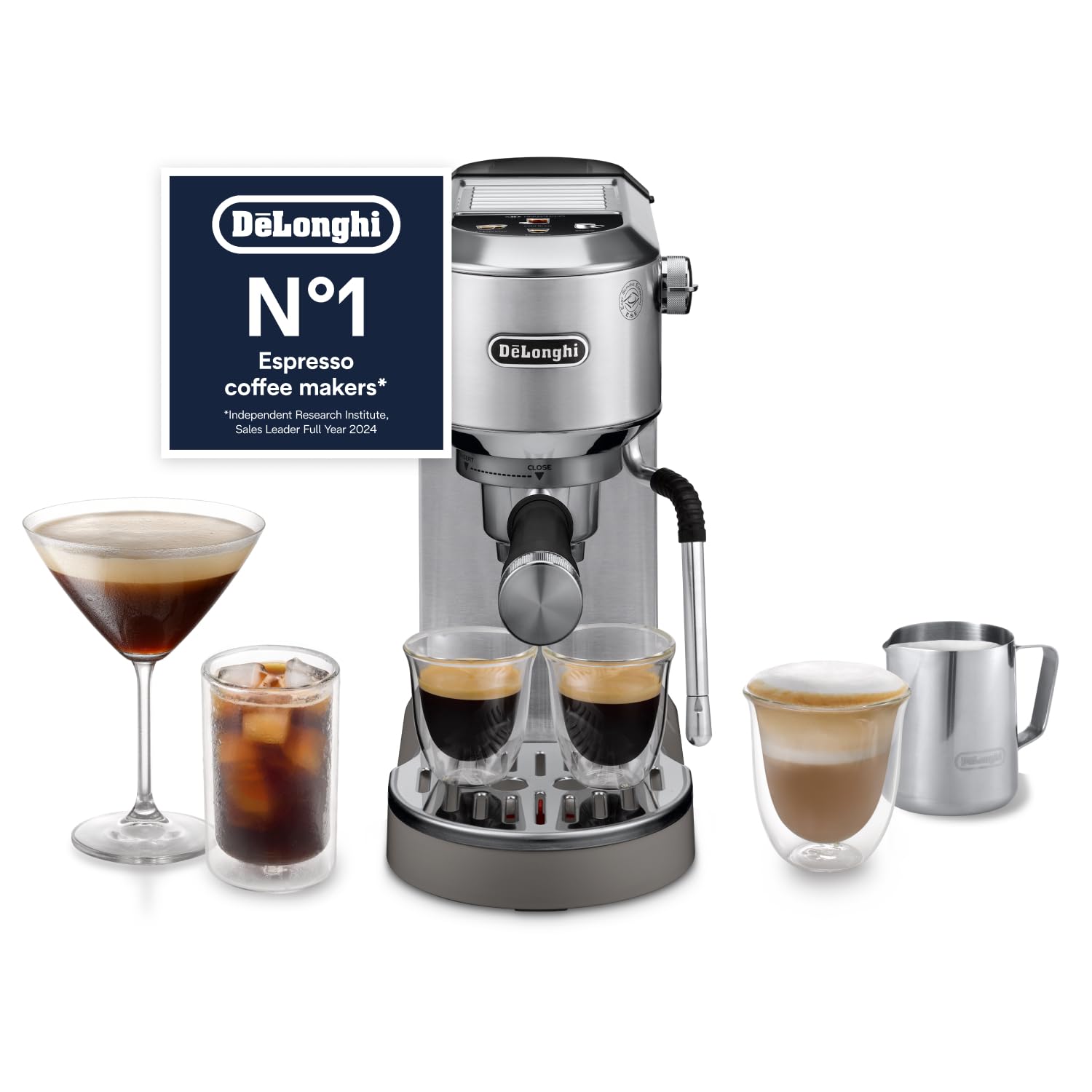 De'Longhi Dedica Duo EC890.M, Traditional Barista Pump Machine, Espresso And Cold Brew, Manual Coffee Machine With My LatteArt Steam Wand, 15cm Wide, 2 Espresso, Touch Display, Mug up to 13cm, Metal