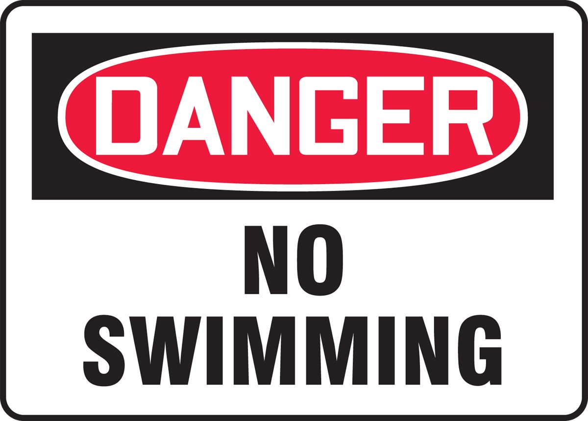 Accuform MADM028VA Aluminum Safety Sign, Legend"Danger NO Swimming", 7" Length x 10" Width, Red/Black on White