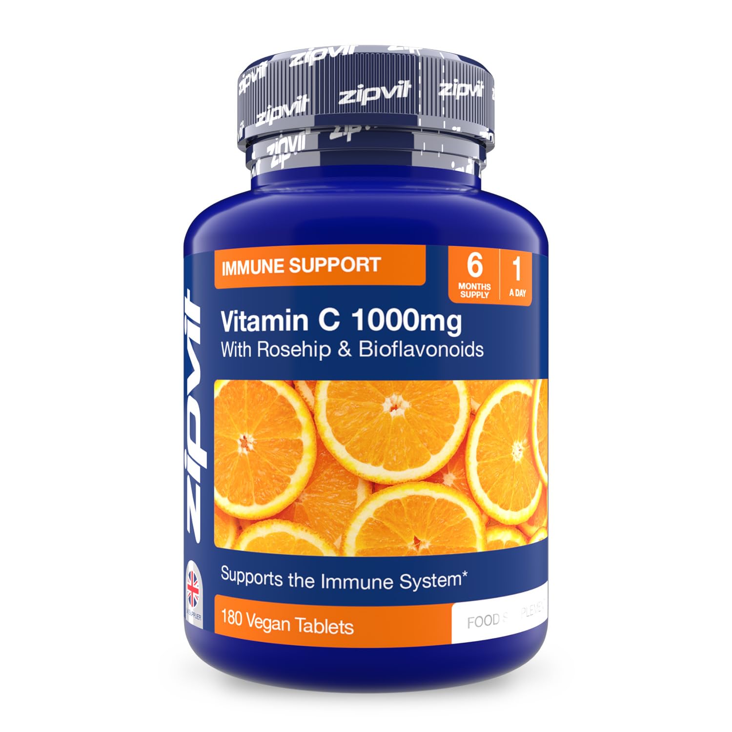 Zipvit Vitamin C 1000mg, 180 High Strength Vitamin C Tablets with Rosehip & Bioflavonoids, Vegan VIT C Supplement, Supports The Immune System and Reduction of Tiredness and Fatigue