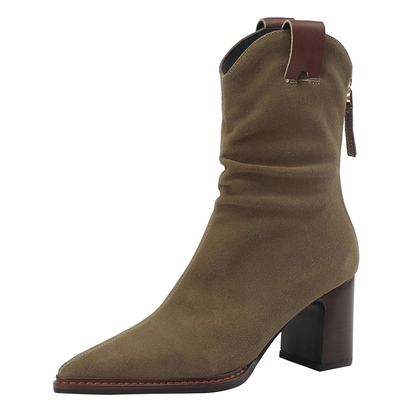 Bottines Cowboy à Talons Pour Femme - Bottes Mi-mollet En Daim, Style Western, Confortables - 11