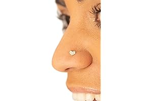 Implant Grade Titanium Heart Shaped Curved Nose Barbell 14k Gold Paved Crystal...