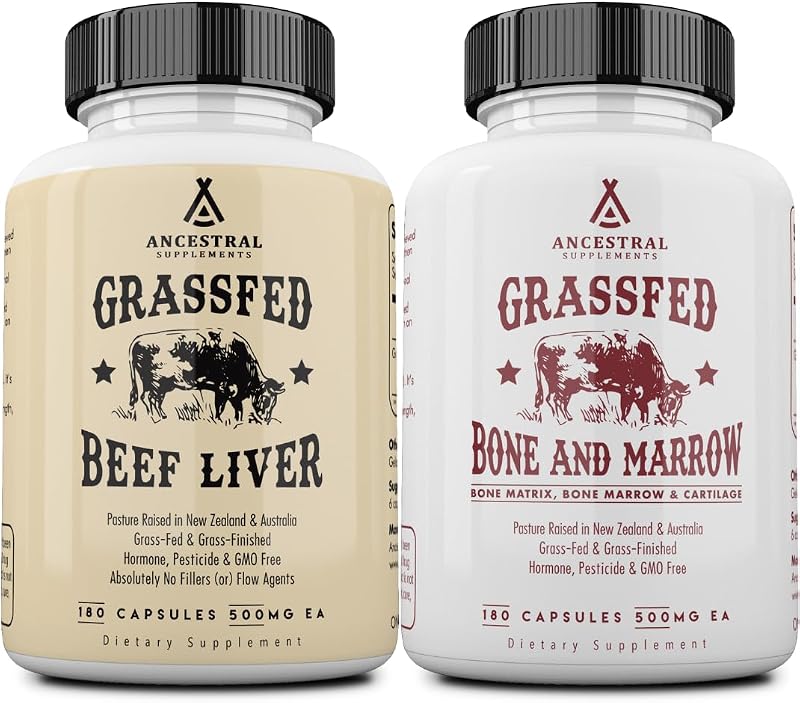 Cápsulas de fígado bovino e medula óssea Ancestral Supplements, pacote com 2, 180 unidades