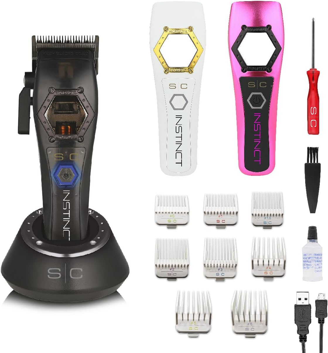 Professionele Tondeuse voor Mannen Stylecraft Instinct Clipper Metal van Gamma Più, Vector Motor Met Dynamic Torque Control, 180 Min Draadloze Autonomie, 8 Opzetstukken, Cover Achterkant in Metaal