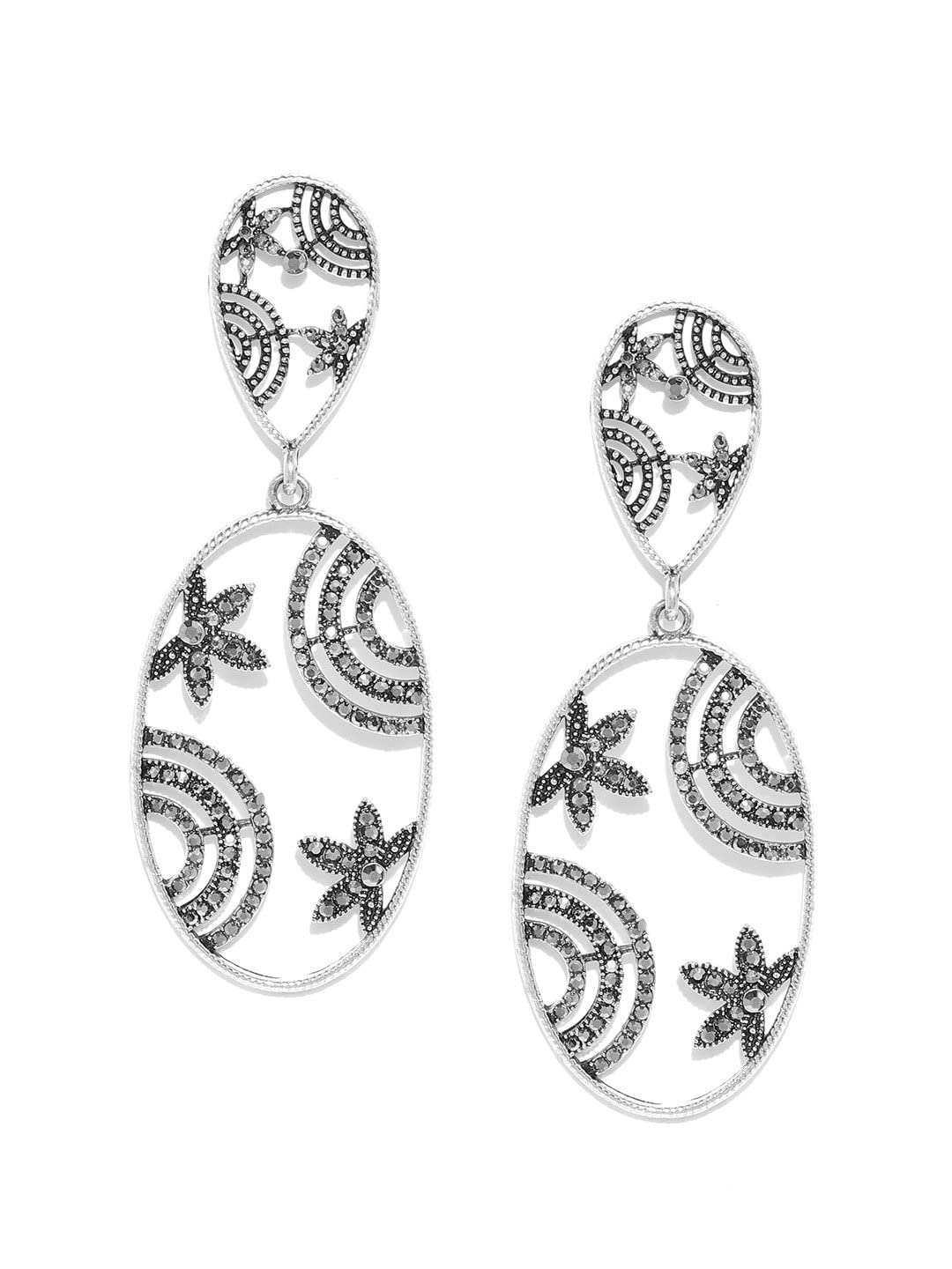 Prita Silver-Plated Stones Studded Drop Earrings