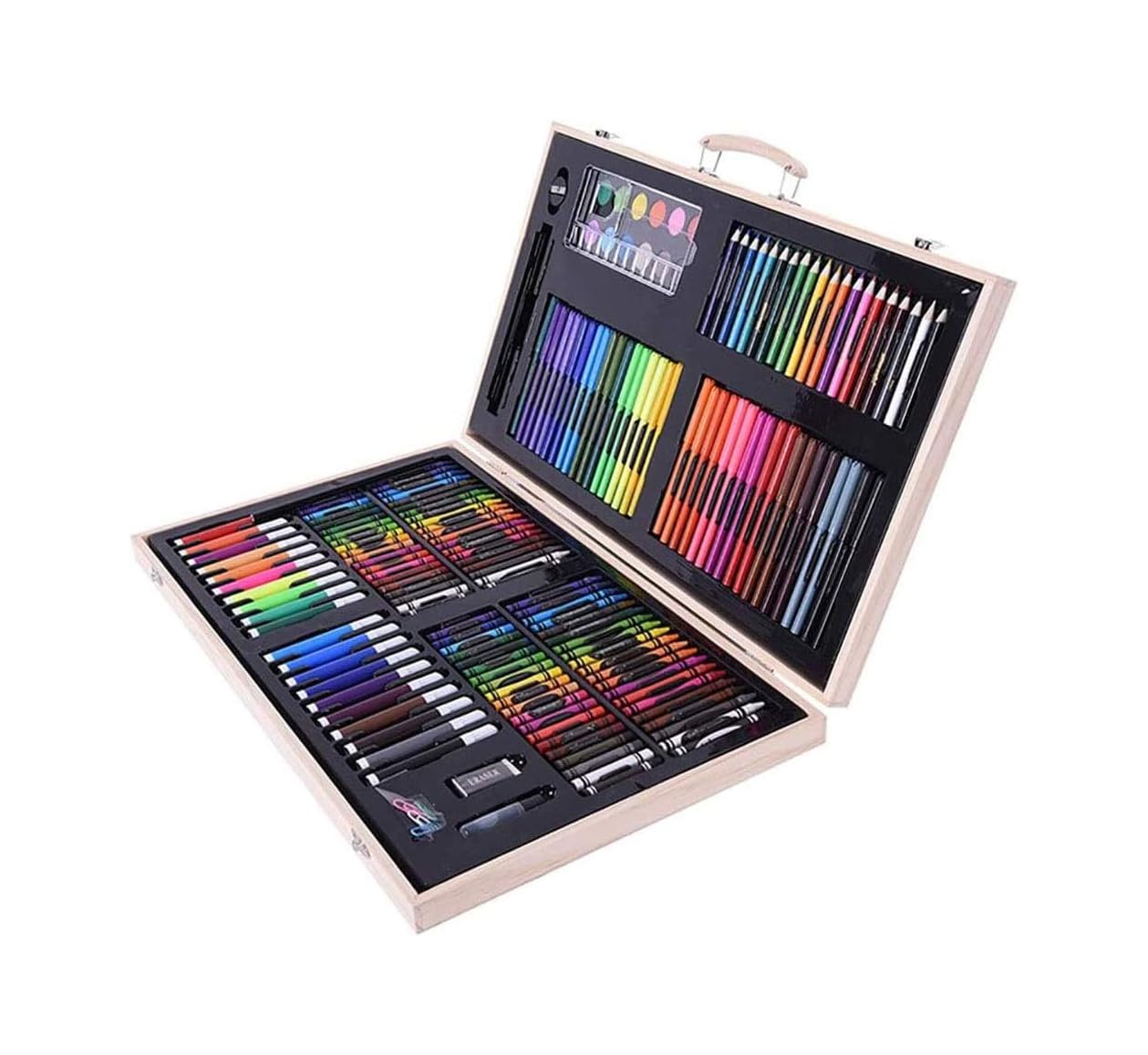 220 PCS Stationery Kids Gift Colored Pencils Crayon Wooden Box Art Colouring Set