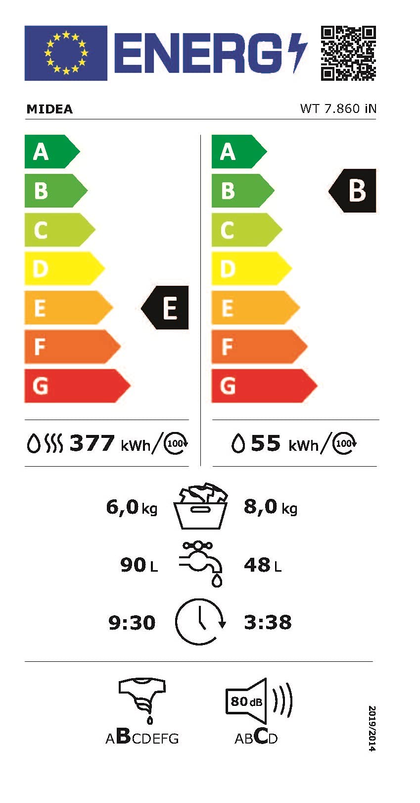 Midea Waschtrockner WT 7.860 iN 8kg 6kg 1500 U/min Energieeffizienzklasse E