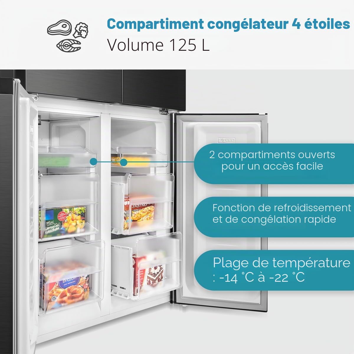 Bomann, KG7358-Noir Réfrigérateur et Congélateur 362L Noir, Système MultiAirflow, Total No Frost, Écran LED Tactile, Économie d'Énergie, 237L Réfrigérateur + 125L Congélateur, 39 dB, 180x79x62 cm