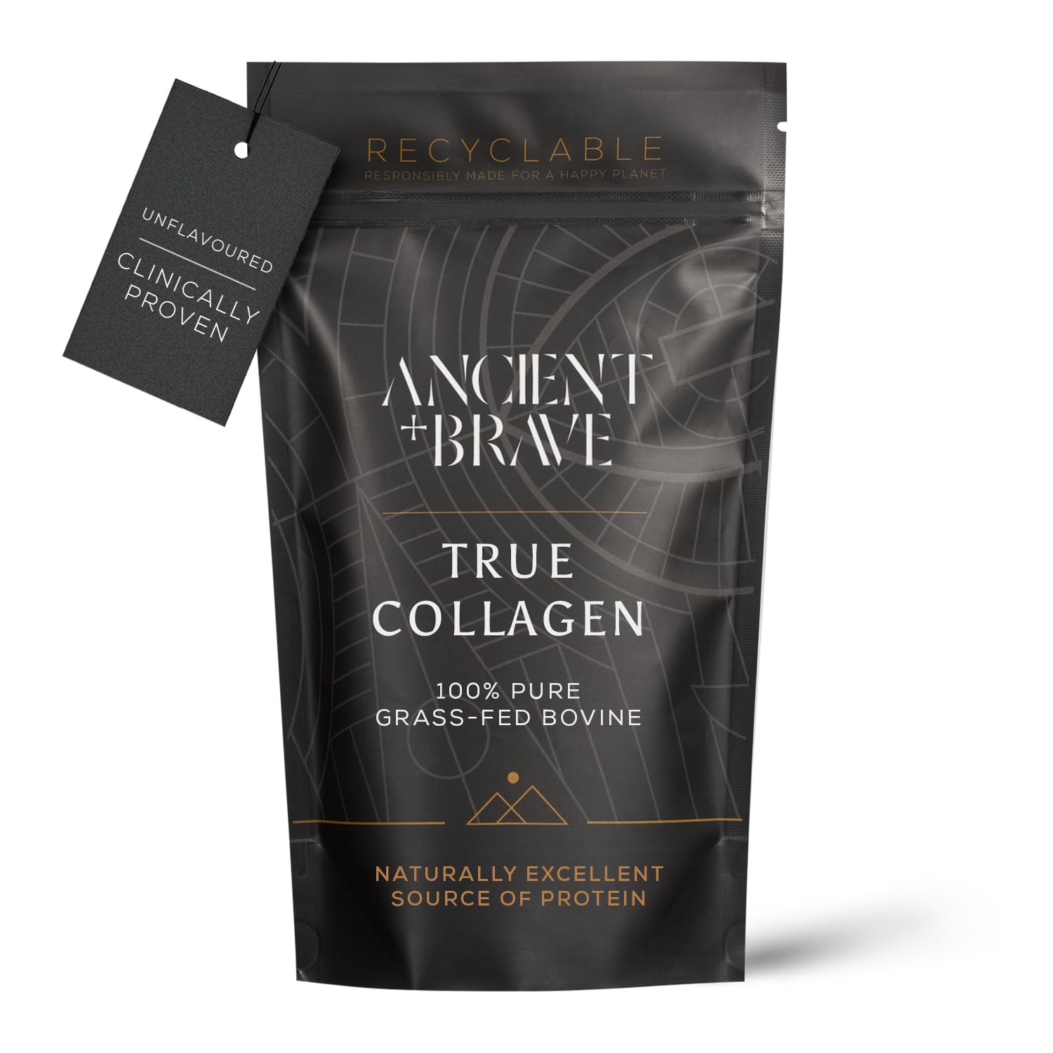 Ancient + Brave True Collagen 200g - Grass-Fed Bovine Collagen Powder - 100% Hydrolysed Collagen Peptides (Type 1) - High Protein, Fasting, Keto - Anti-Ageing, Skin, Hair & Nail Health