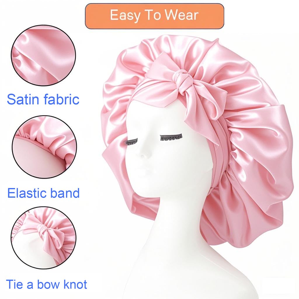 Cuffia Seta Capelli Notte，Silk Bonnet,Con Nastri Regolabili,Berretto Da note Raso Elastico Per Dormire Cappello Da Notte Per Donna Berretto Da Raso Per Donna Ragazza（Rosa）