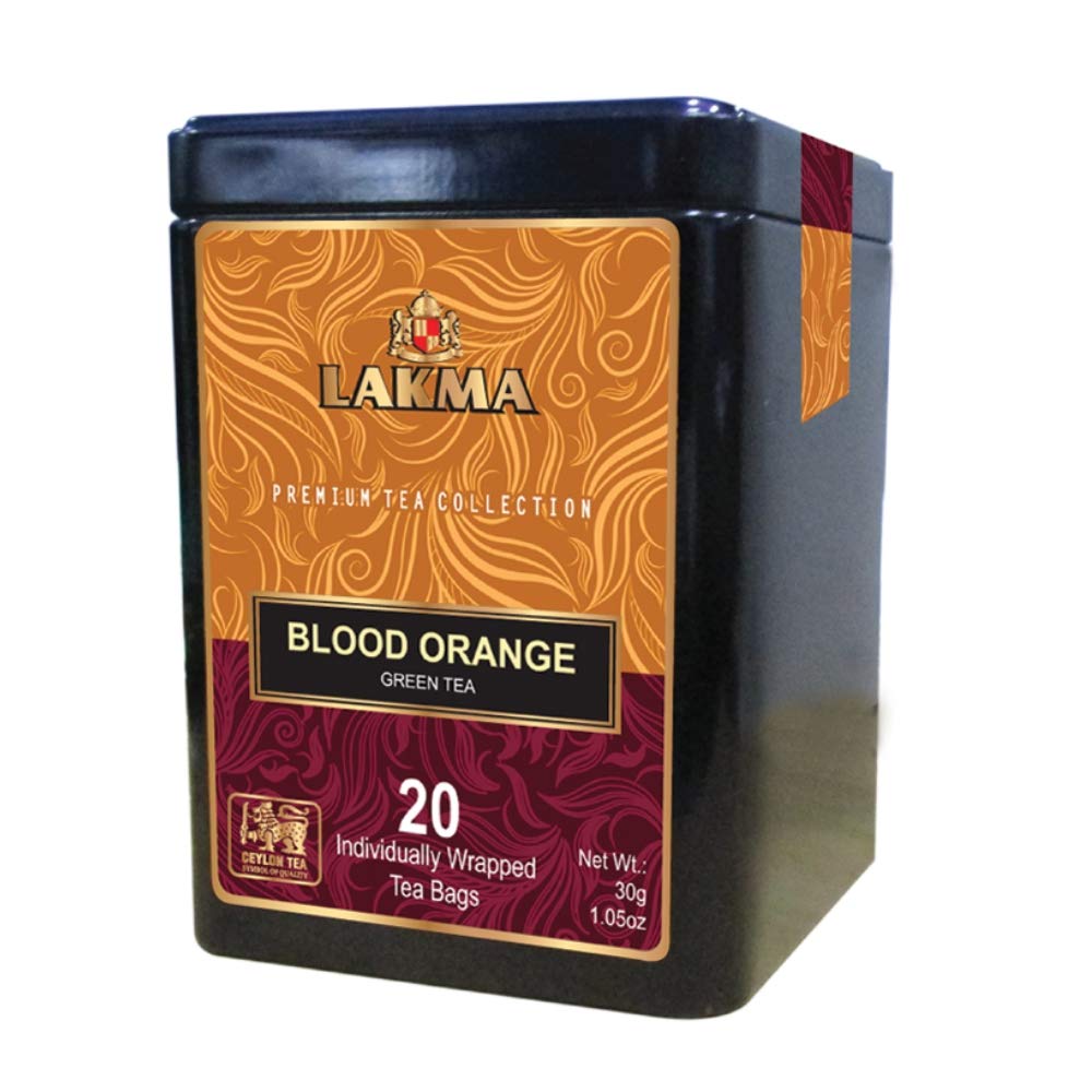 HYLEYS24 Pack - Lakma Premium Collection Blood Orange Green Tea - 20 Tea Bags (Sugar Free, Gluten Free and Non-GMO)