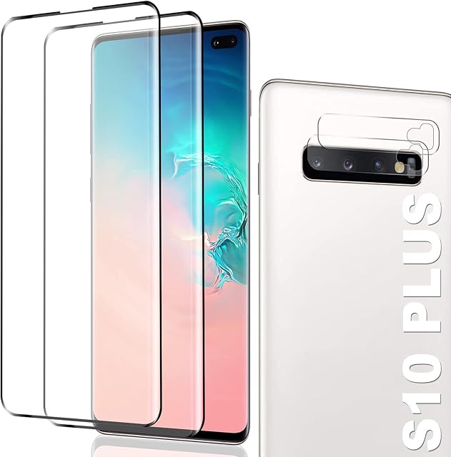 For Samsung Galaxy S10 Plus HD Screen Protector + Camera Lens Protector, Support Fingerprint Unlock, 3D Full Coverage, 9H Hardness, Scratch Resistance, Compatible with Galaxy S10 Plus [2+2 Pack]