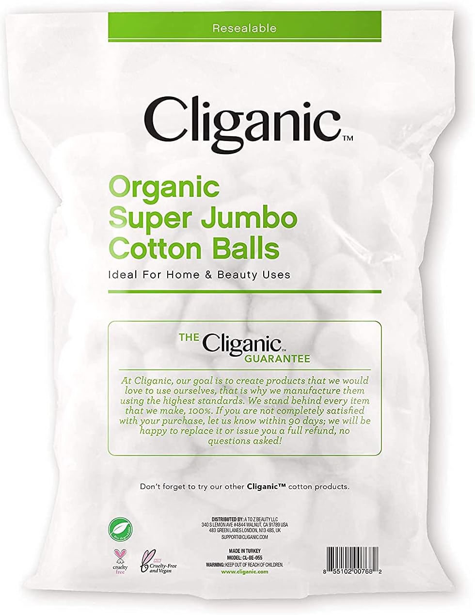 Cliganic Organic Super Jumbo Cotton Balls (200 Count) - Biodegradable, Hypoallergenic, Absorbent, Large Size, 100% Pure : Beauty & Personal Care