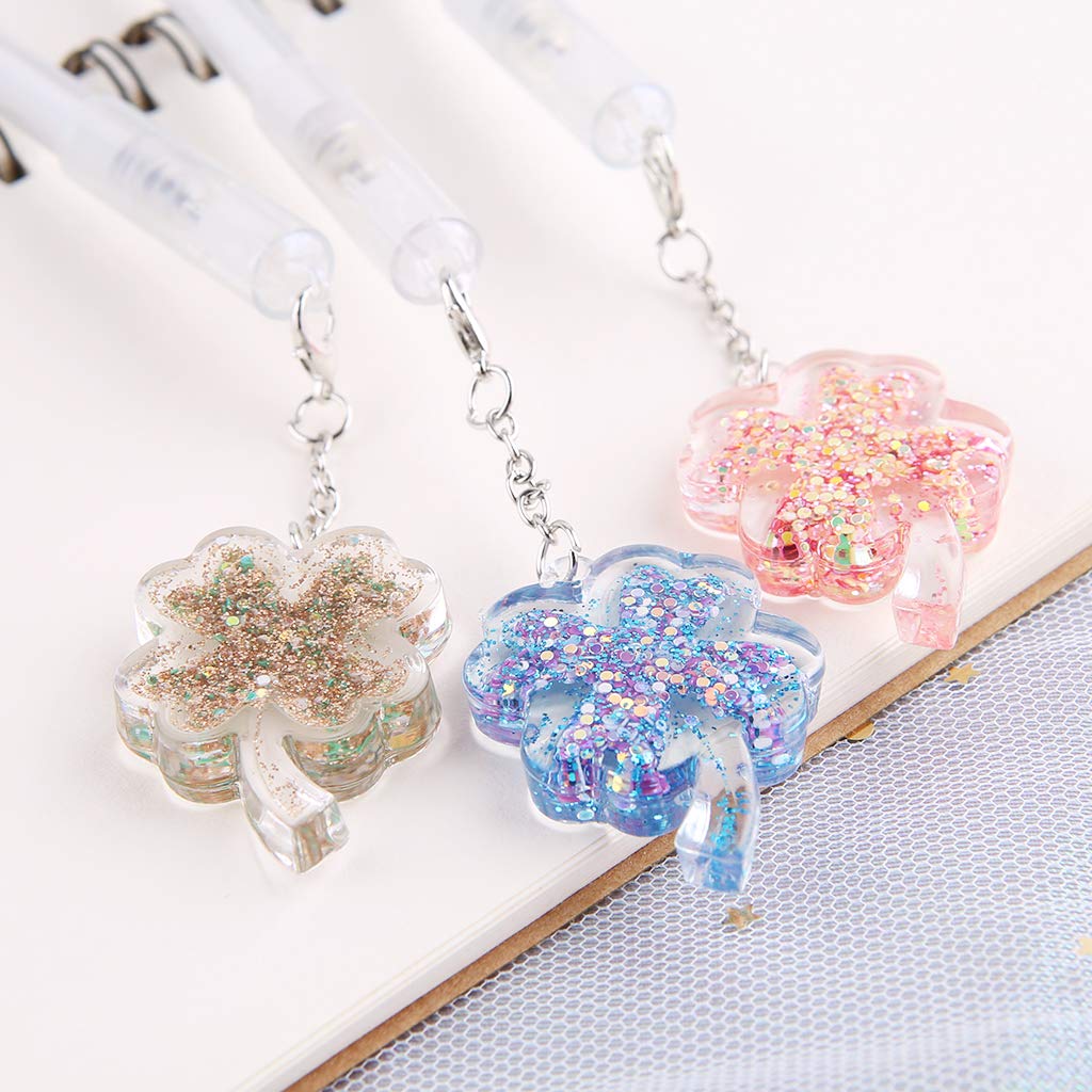 JUNESUN Gel Pen with 0 5mm Point Cartridge Pen Chain Decor Black Ink Shinny Clover Embellishment Stationery Supplies — view 2