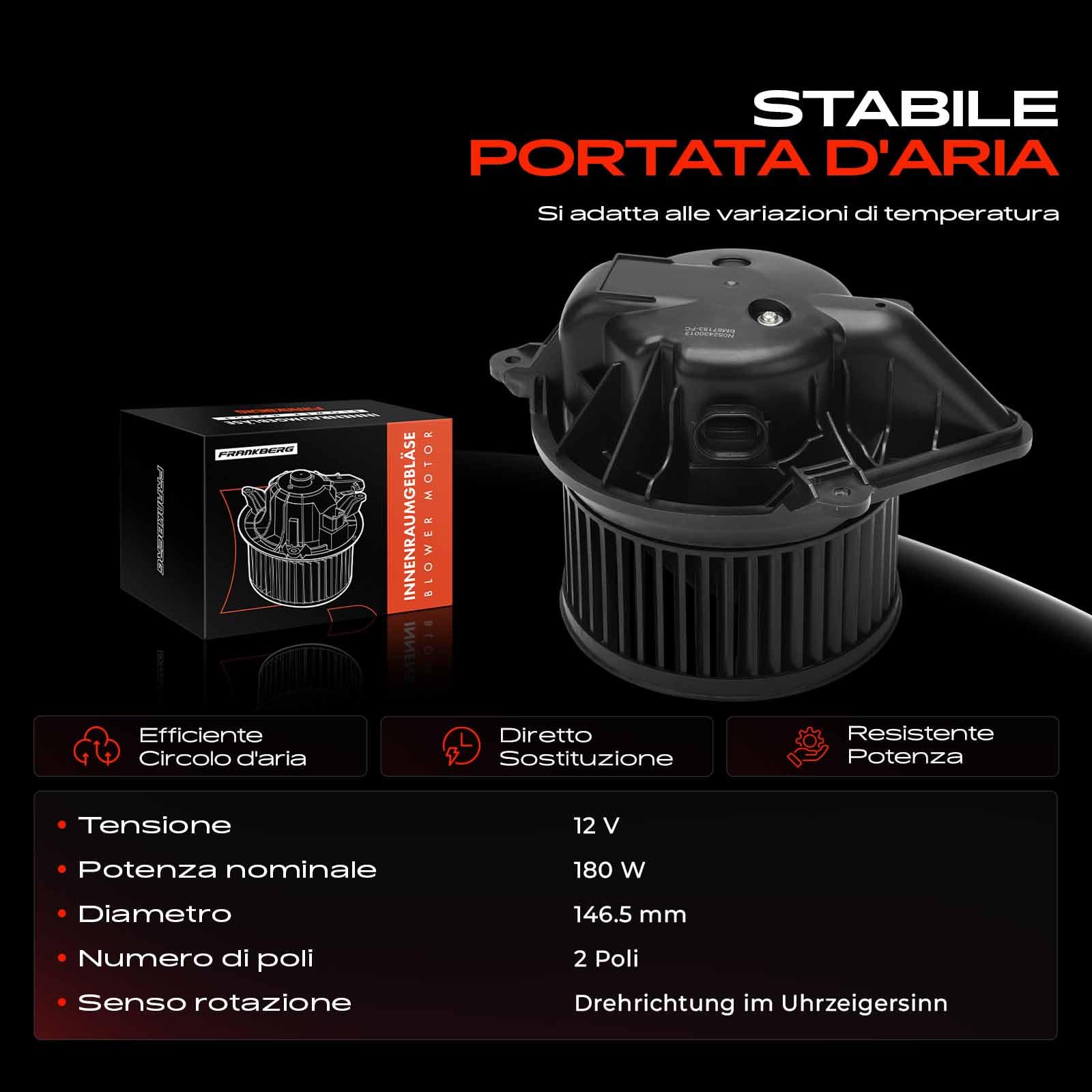 Frankberg Motore del ventilatore Ventilatore del riscaldamento Compatibile con 3008 SUV M4 MC MJ MR Spacetourer Bus V TR.A.Veller Bus V 5008 II M4 MC MJ MR C4 Picasso II Replace# 1609690180