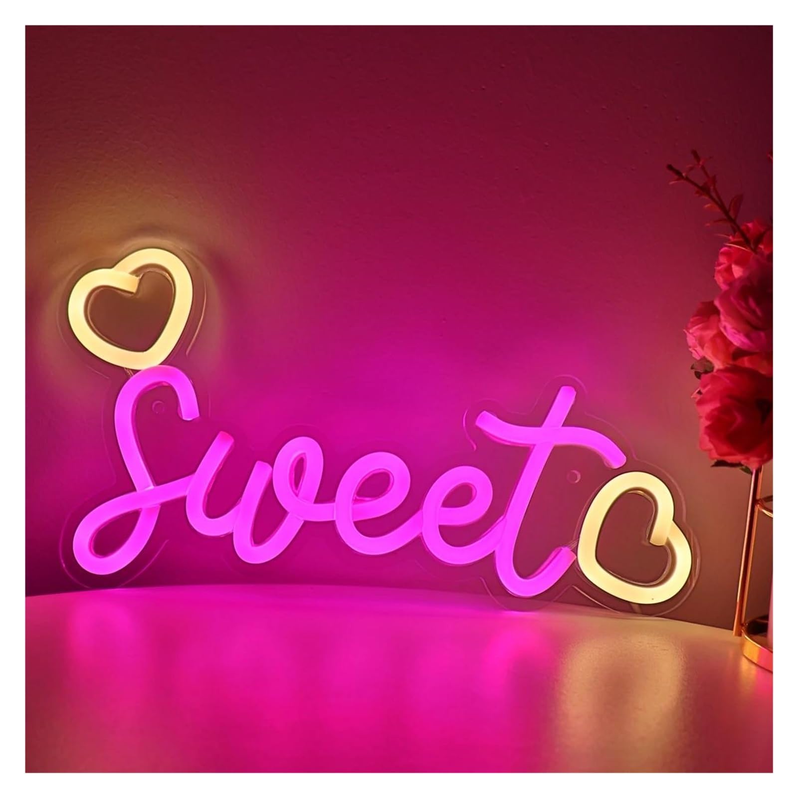 Decoración Lámparas Lindo Dulce Rosa Con Doble Corazón Luz De Letrero De Neón Para Sala De Fiesta Pub Club Galería Estudio Decoración De Pared 28.2cm×15cm
