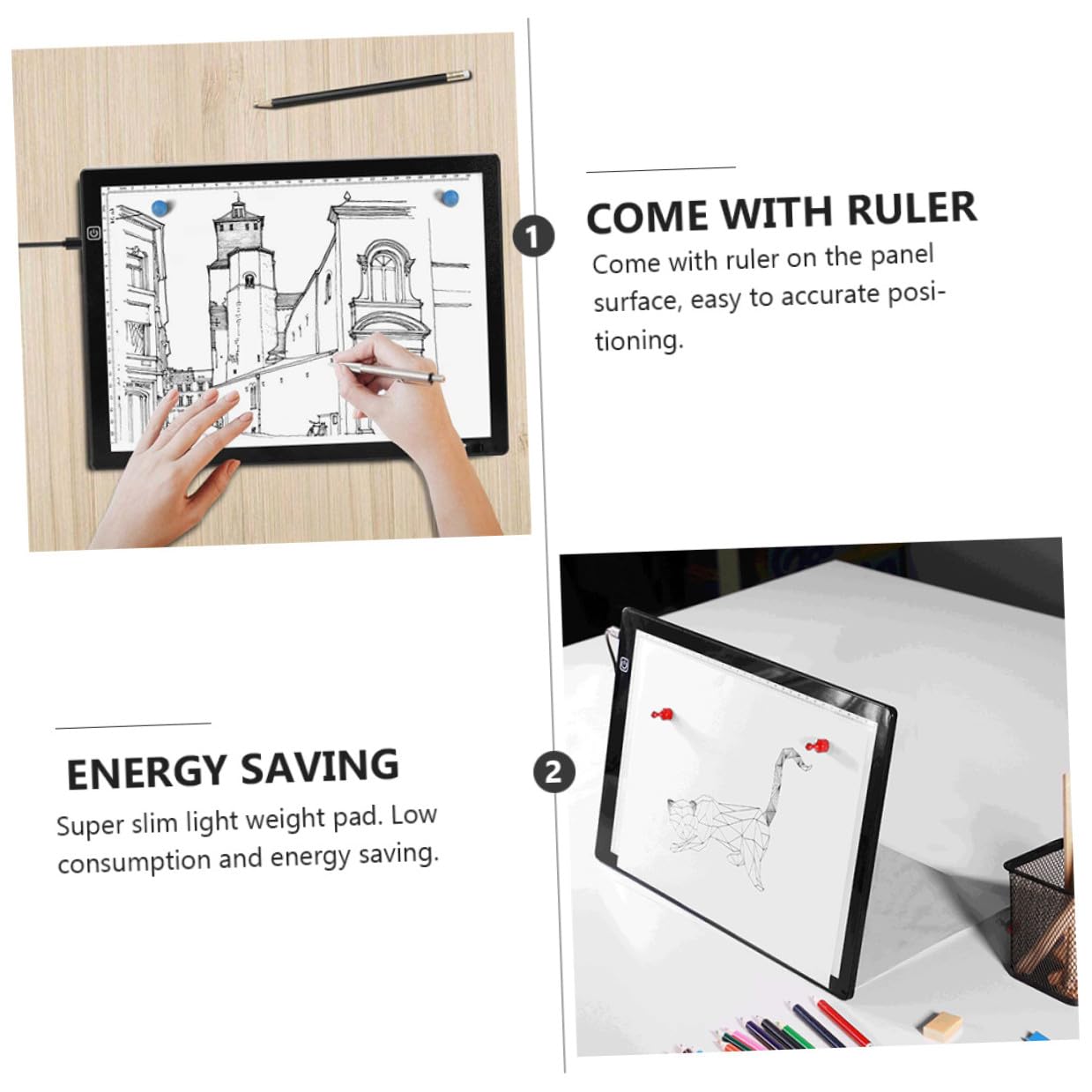 VILLFUL Mesa de Luz A4 para Dibujo con Luz LED Brillante, Tablero Acrílico Ligero con Diseño Innovador y Regla Integrada Adecuado para Scrapbooking y Animación 2d