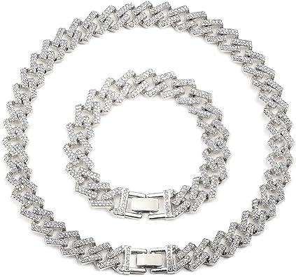 Hip Hop/Rock Miami Curb Iced Out Cuban Link Chain Necklace 15MM Paved Rhinestones CZ Bling Rapper Necklaces for Men Women Jewelry