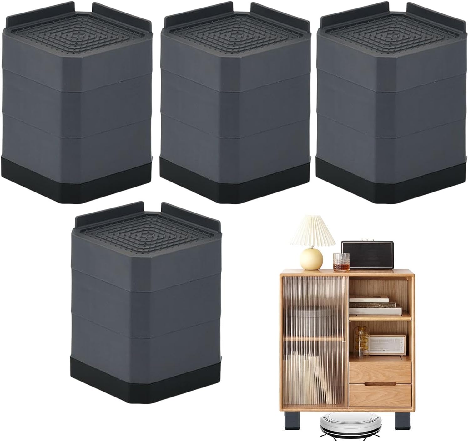 Furniture Risers - 4 Piece Support Lifter Extender, Heavy-Duty Height Lifting Rack, Stable and Elevation Solution, Multi-Purpose | Washer Dryer Chair Refrigerator Washing Machine Bed Couch