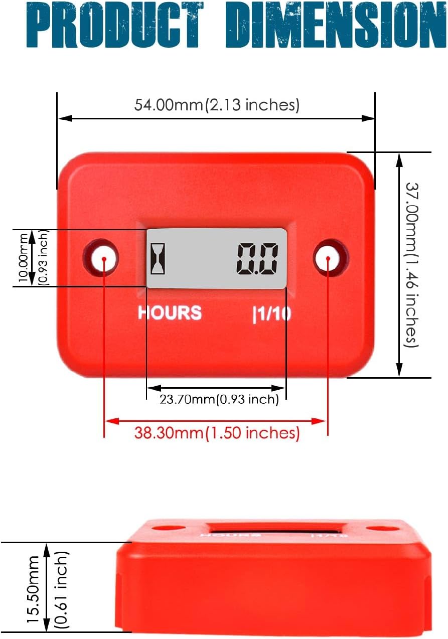 Runleader Digital LCD Maintenance Hour Meter for Small Engine,Waterproof Design,Applicable to Gas Engine Powered Lawn Mower Generator Compressor Motorcycle ATV Outboard Motor Chainsaw etc.