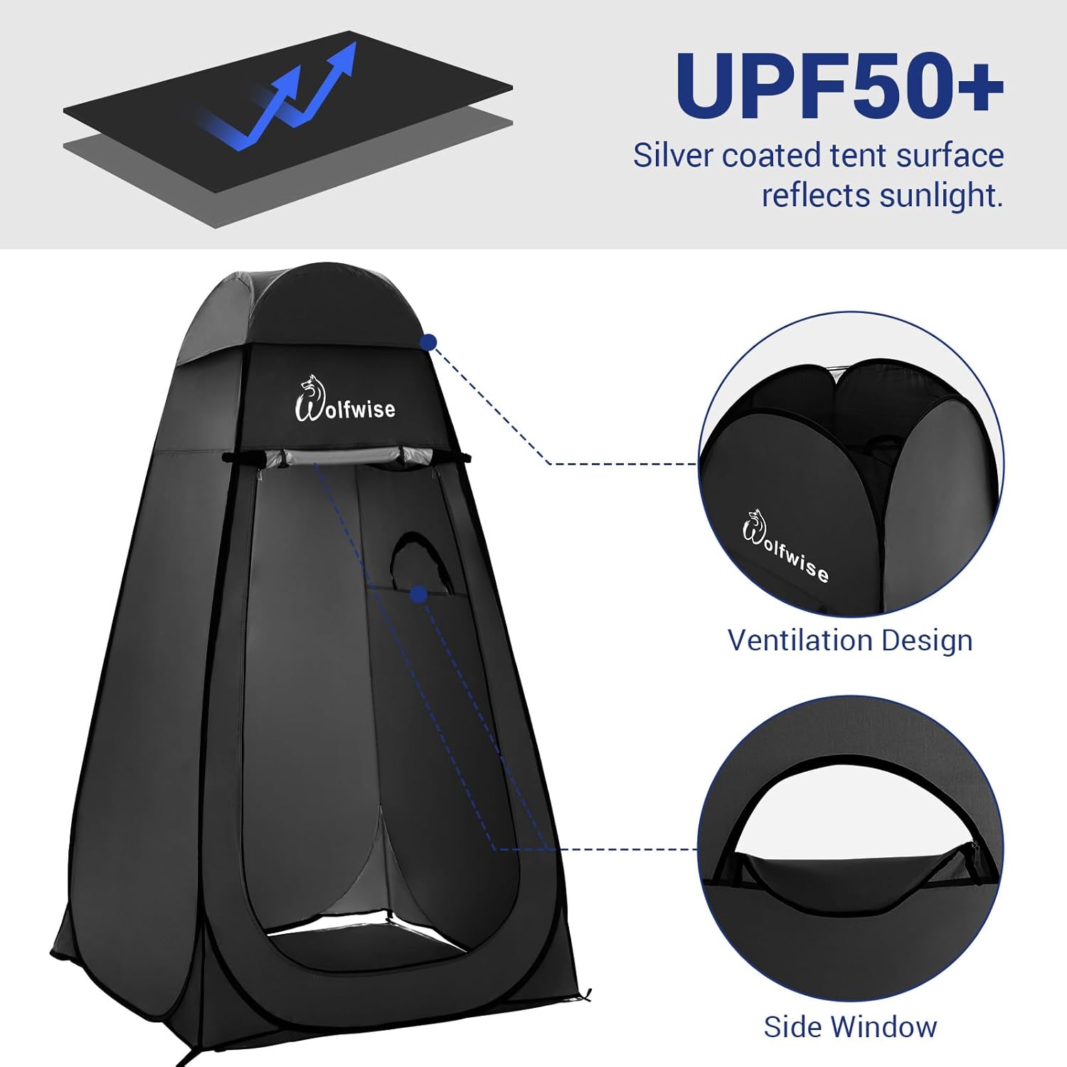 Wolfwise Pop Up Changing Tent Pro for Camping, Portable Shower Tents with Removable Floor & Rain Fly, Outdoor Silver Coating Privacy Toilet Bathroom Dressing Instant for Beach