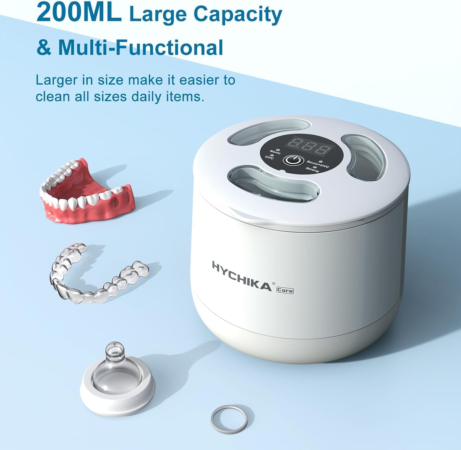 Ultrasonic Retainer Cleaner Machine,45kHz Dental Cleaning Pod with Timer,4 Modes,200ML UV Denture Cleaner,for Retainers,Nightguards,Braces etc.,Snow White