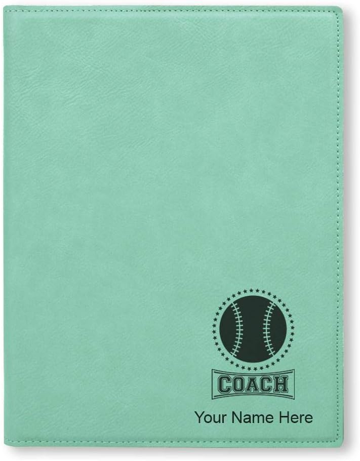 LaserGram Large 9.5" X 12" Portfolio Notepad, Baseball Coach, Personalized Engraving Included (Black with Silver)