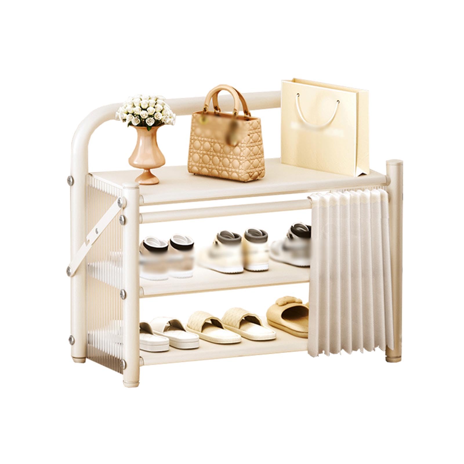 Scarpiera pieghevole a 3 ripiani, ad alta capacità, nessun montaggio richiesto, salvaspazio, per ingresso e corridoio, finitura bianca, design elegante